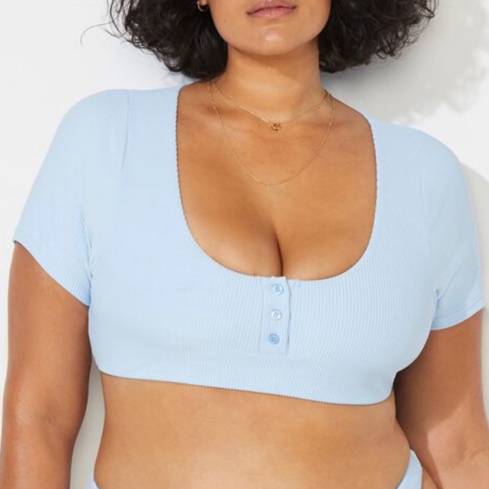 NWT Swimsuits For All Everyday Slay Ribbed Bikini Cropped T-shirt Top (size L)